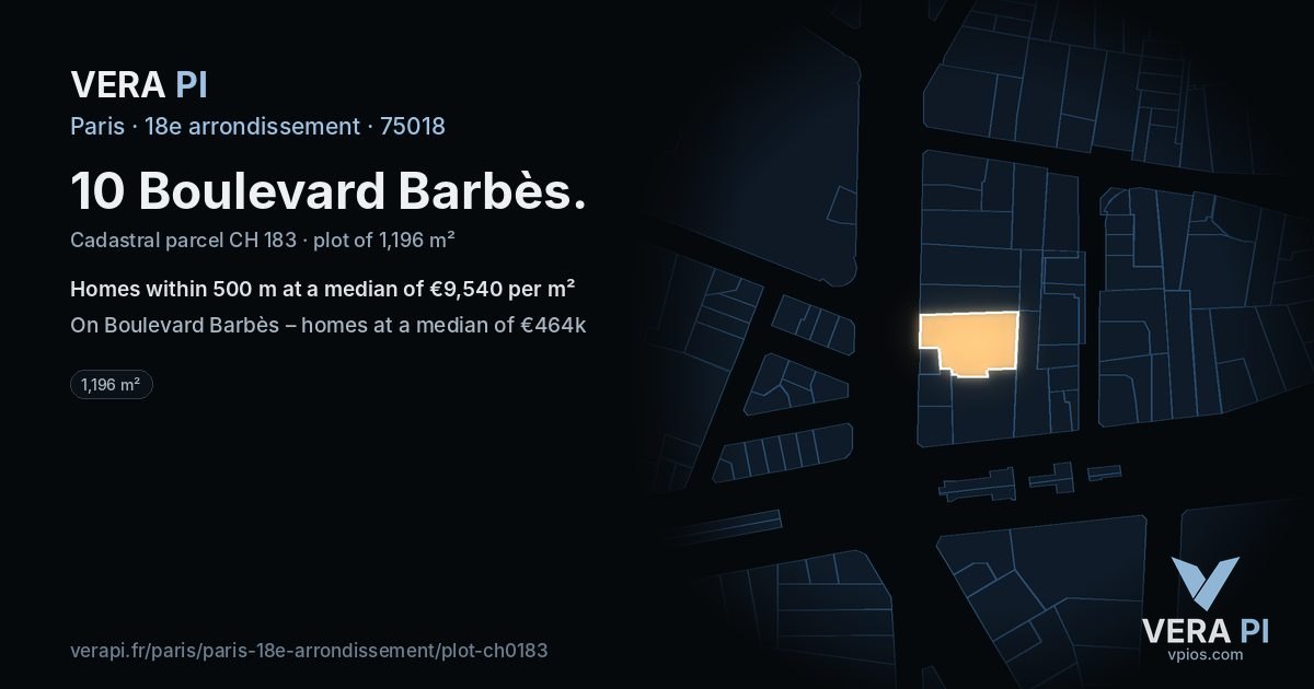 10 Boulevard Barbès, 18e arrondissement at night – the plot lit, the parcels around coloured by the prices near them