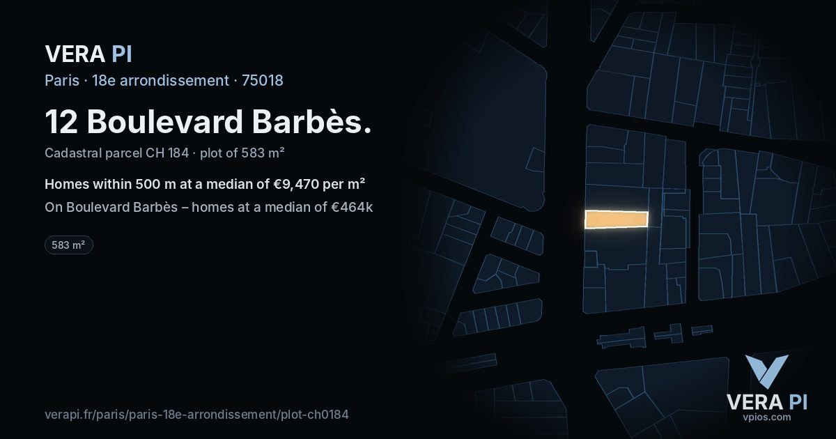 12 Boulevard Barbès, 18e arrondissement at night – the plot lit, the parcels around coloured by the prices near them
