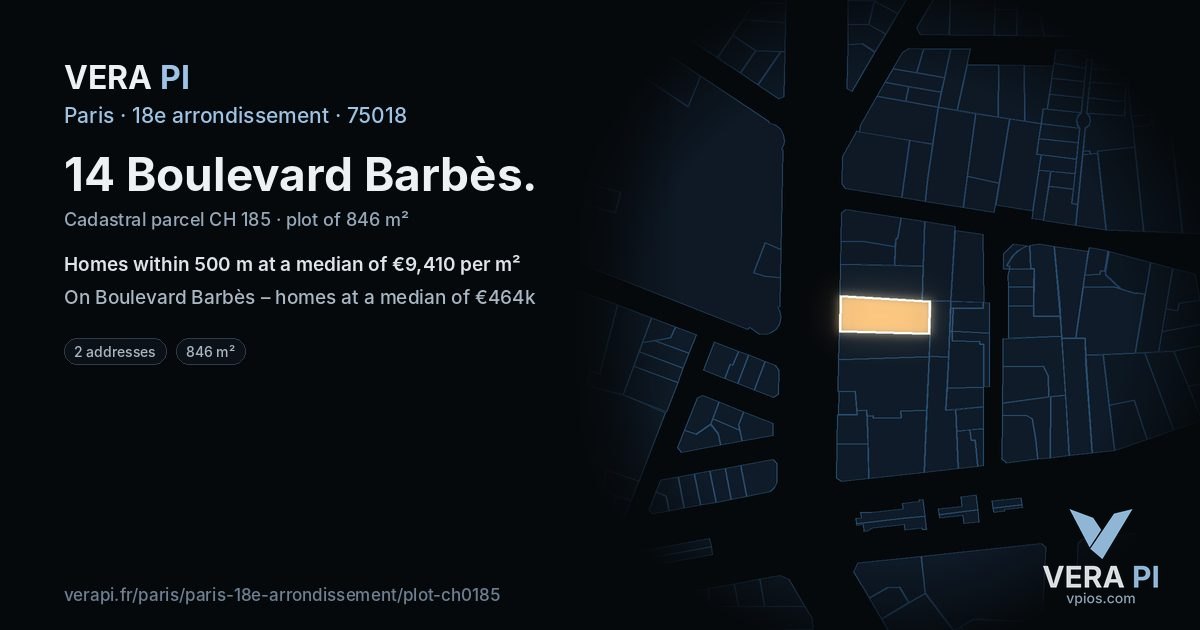 14 Boulevard Barbès, 18e arrondissement at night – the plot lit, the parcels around coloured by the prices near them