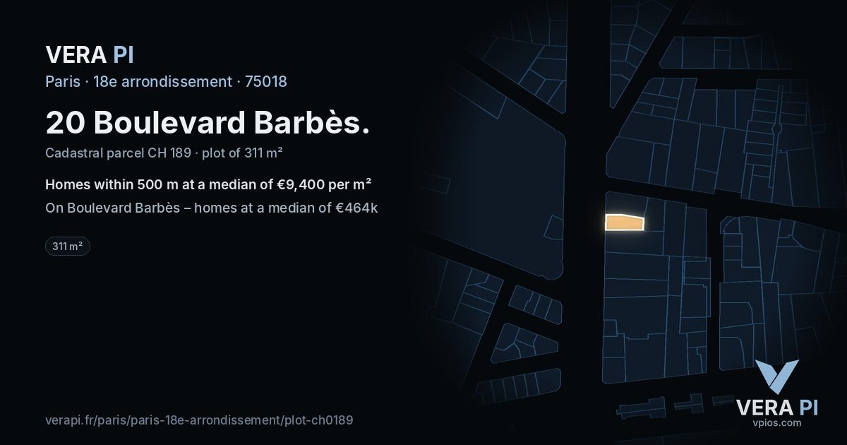 20 Boulevard Barbès, 18e arrondissement at night – the plot lit, the parcels around coloured by the prices near them