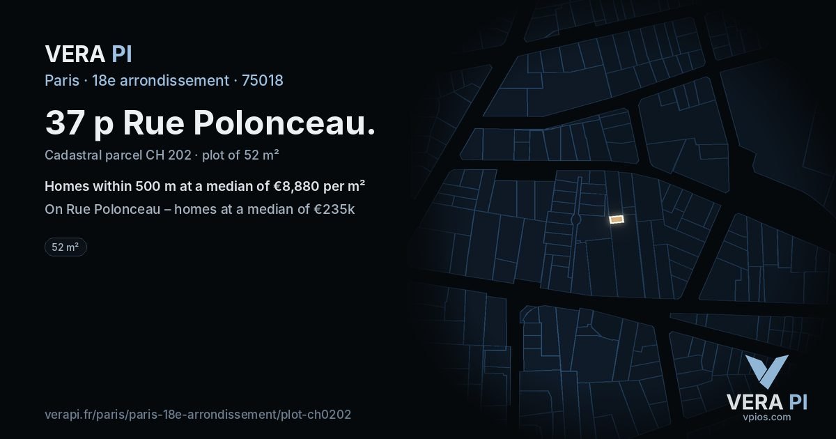 37 p Rue Polonceau, 18e arrondissement at night – the plot lit, the parcels around coloured by the prices near them