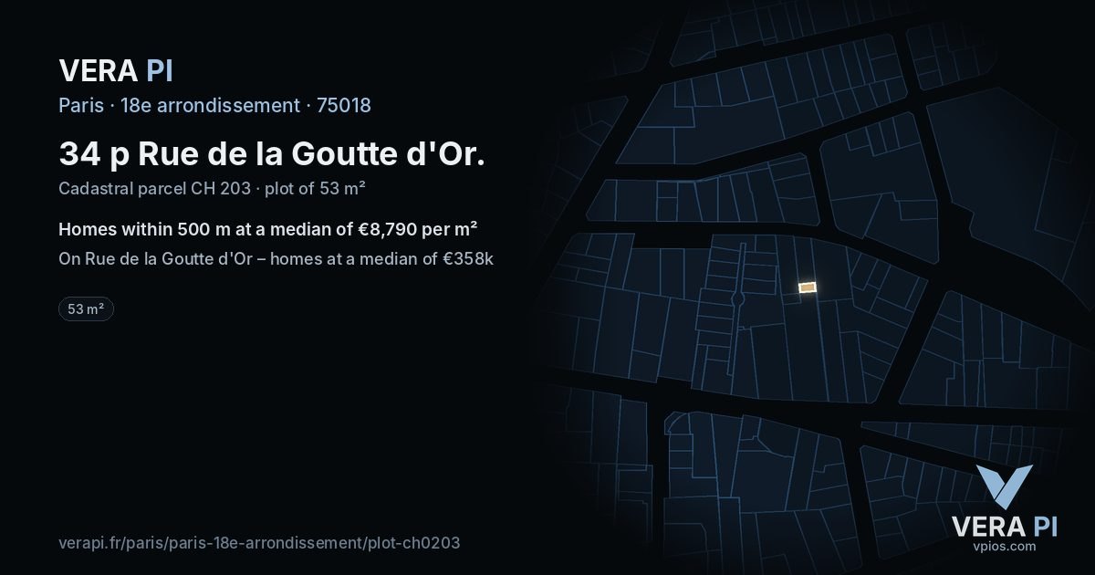 34 p Rue de la Goutte d'Or, 18e arrondissement at night – the plot lit, the parcels around coloured by the prices near them