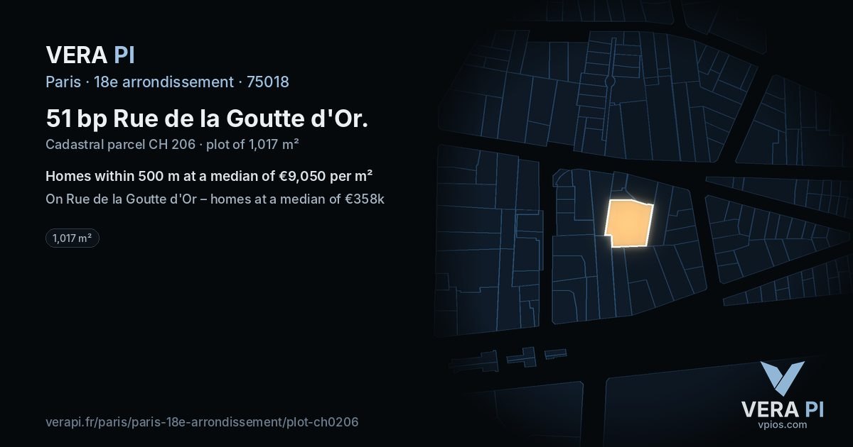 51 bp Rue de la Goutte d'Or, 18e arrondissement at night – the plot lit, the parcels around coloured by the prices near them
