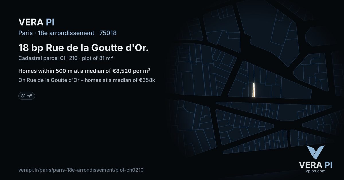 18 bp Rue de la Goutte d'Or, 18e arrondissement at night – the plot lit, the parcels around coloured by the prices near them