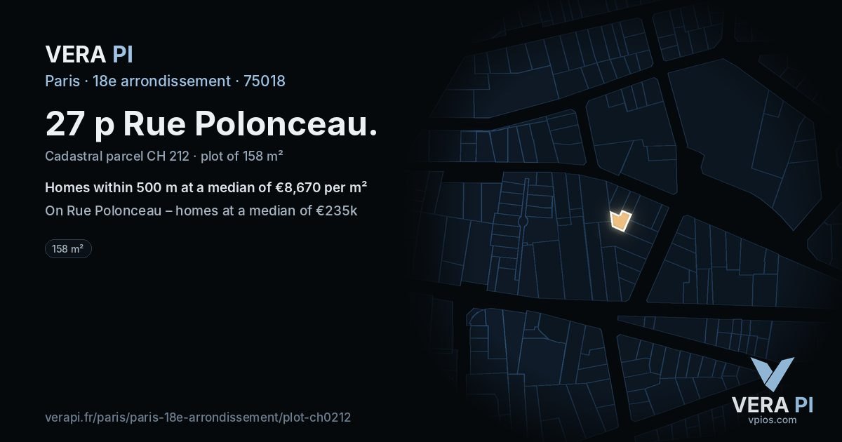 27 p Rue Polonceau, 18e arrondissement at night – the plot lit, the parcels around coloured by the prices near them