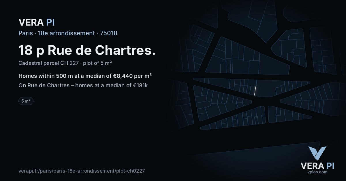 18 p Rue de Chartres, 18e arrondissement at night – the plot lit, the parcels around coloured by the prices near them