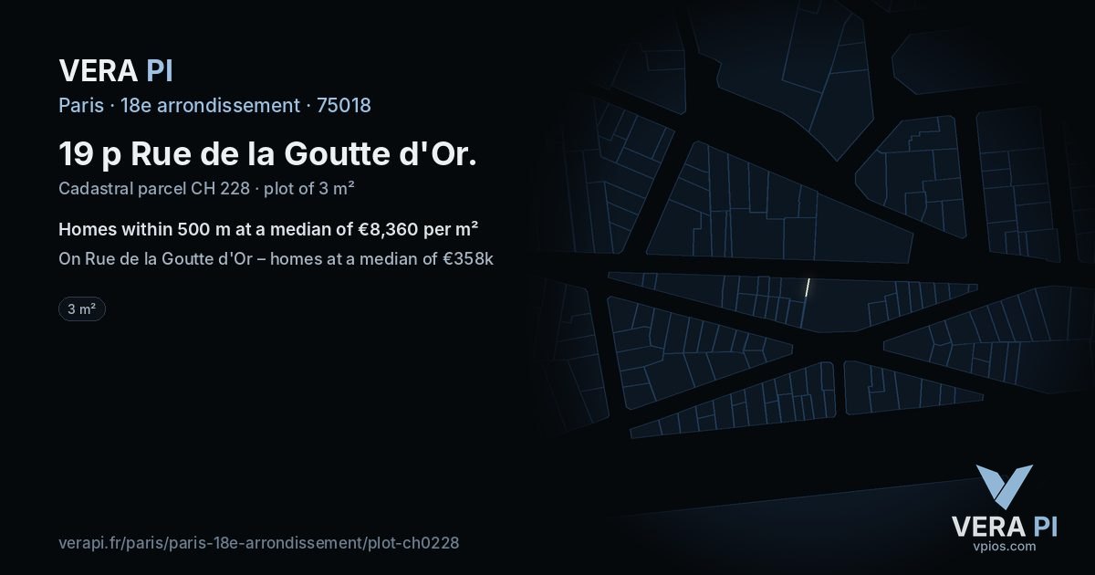 19 p Rue de la Goutte d'Or, 18e arrondissement at night – the plot lit, the parcels around coloured by the prices near them