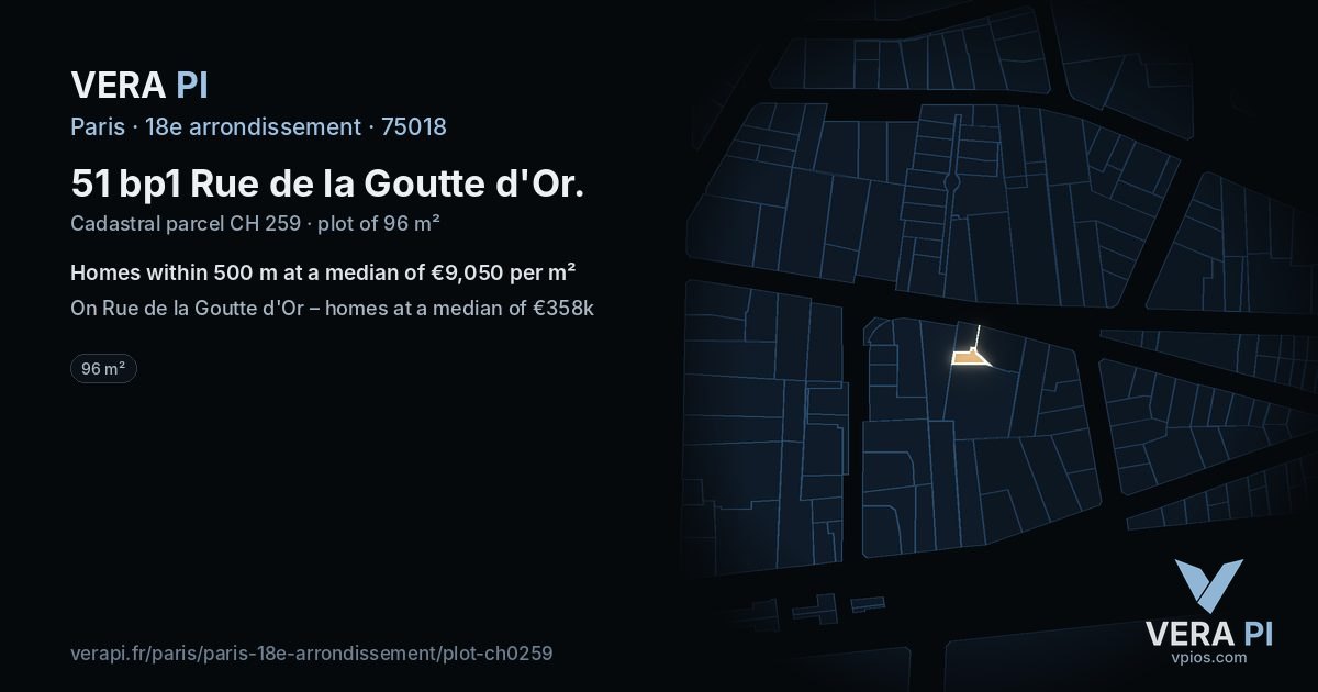 51 bp1 Rue de la Goutte d'Or, 18e arrondissement at night – the plot lit, the parcels around coloured by the prices near them