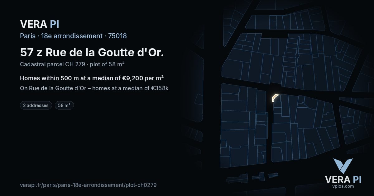 57 z Rue de la Goutte d'Or, 18e arrondissement at night – the plot lit, the parcels around coloured by the prices near them