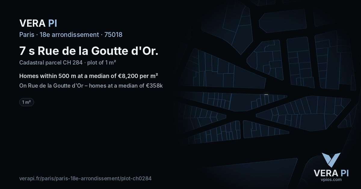 7 s Rue de la Goutte d'Or, 18e arrondissement at night – the plot lit, the parcels around coloured by the prices near them