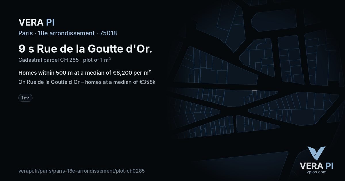 9 s Rue de la Goutte d'Or, 18e arrondissement at night – the plot lit, the parcels around coloured by the prices near them