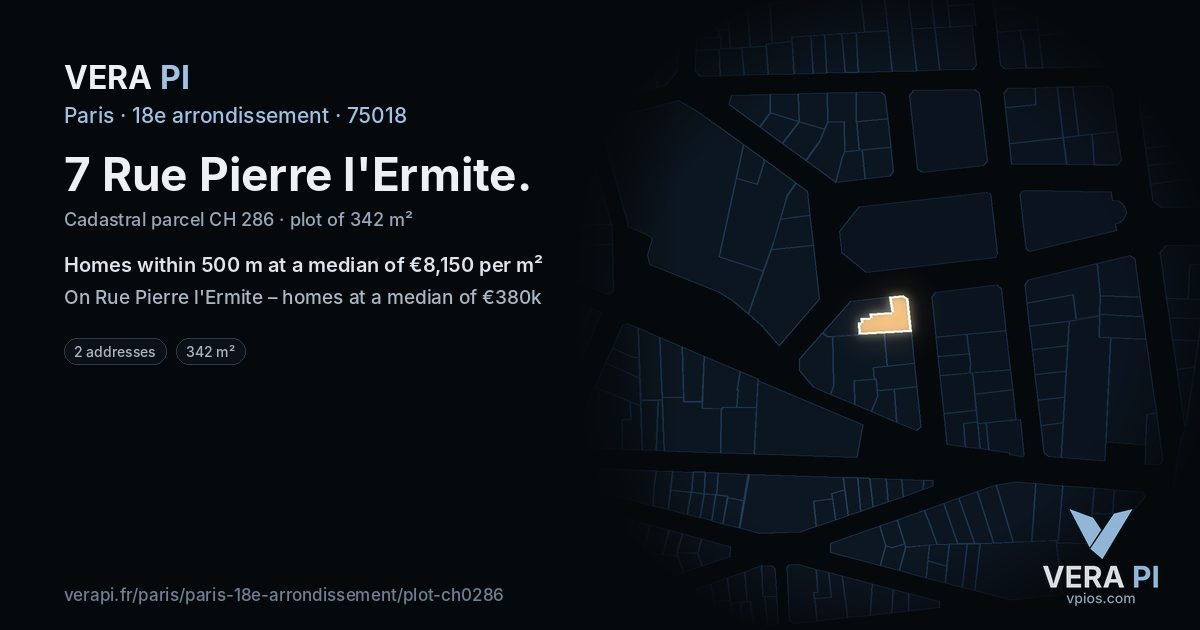 7 Rue Pierre l'Ermite, 18e arrondissement at night – the plot lit, the parcels around coloured by the prices near them