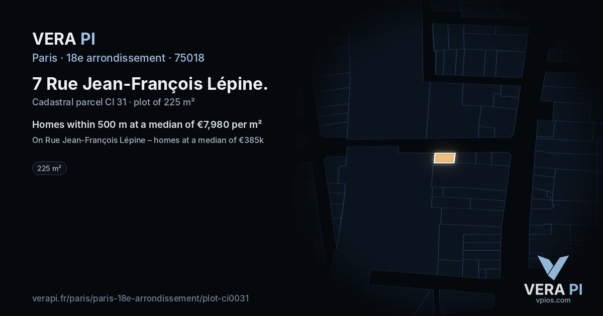 7 Rue Jean-François Lépine, 18e arrondissement at night – the plot lit, the parcels around coloured by the prices near them