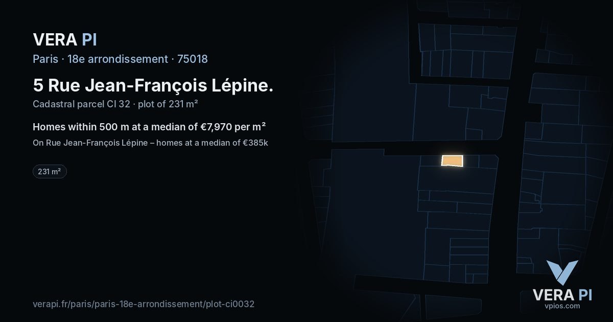 5 Rue Jean-François Lépine, 18e arrondissement at night – the plot lit, the parcels around coloured by the prices near them