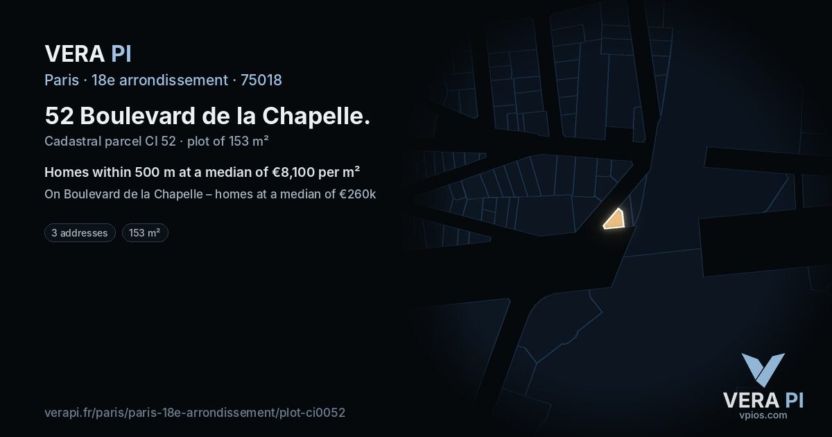 52 Boulevard de la Chapelle, 18e arrondissement at night – the plot lit, the parcels around coloured by the prices near them