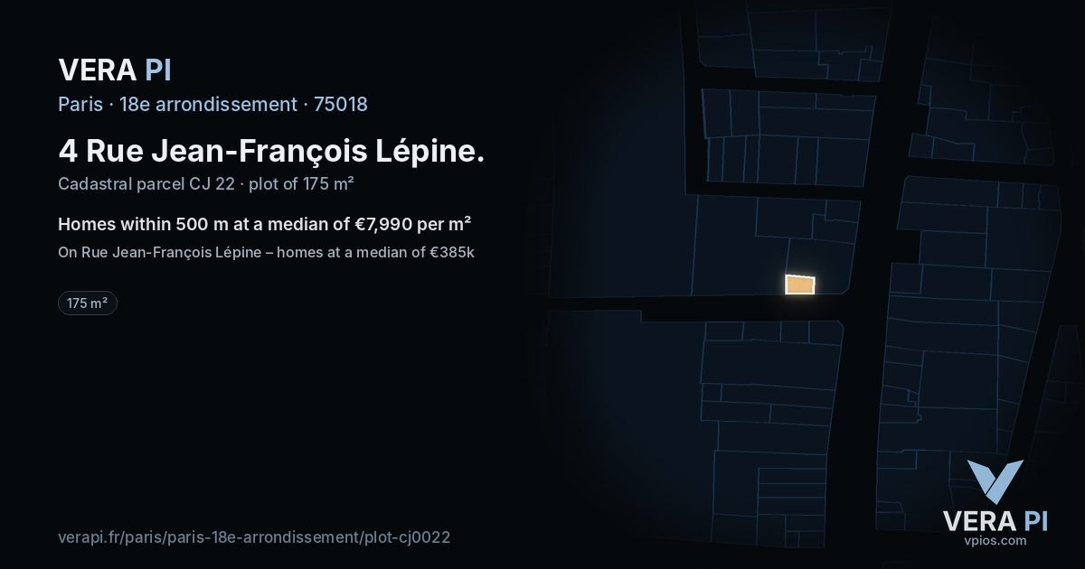 4 Rue Jean-François Lépine, 18e arrondissement at night – the plot lit, the parcels around coloured by the prices near them