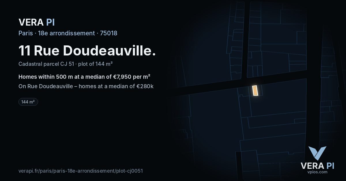 11 Rue Doudeauville, 18e arrondissement at night – the plot lit, the parcels around coloured by the prices near them