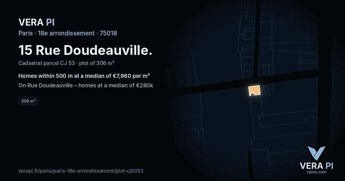 15 Rue Doudeauville, 18e arrondissement at night – the plot lit, the parcels around coloured by the prices near them