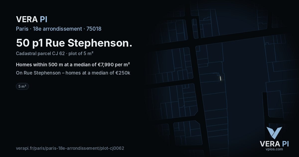 50 p1 Rue Stephenson, 18e arrondissement at night – the plot lit, the parcels around coloured by the prices near them