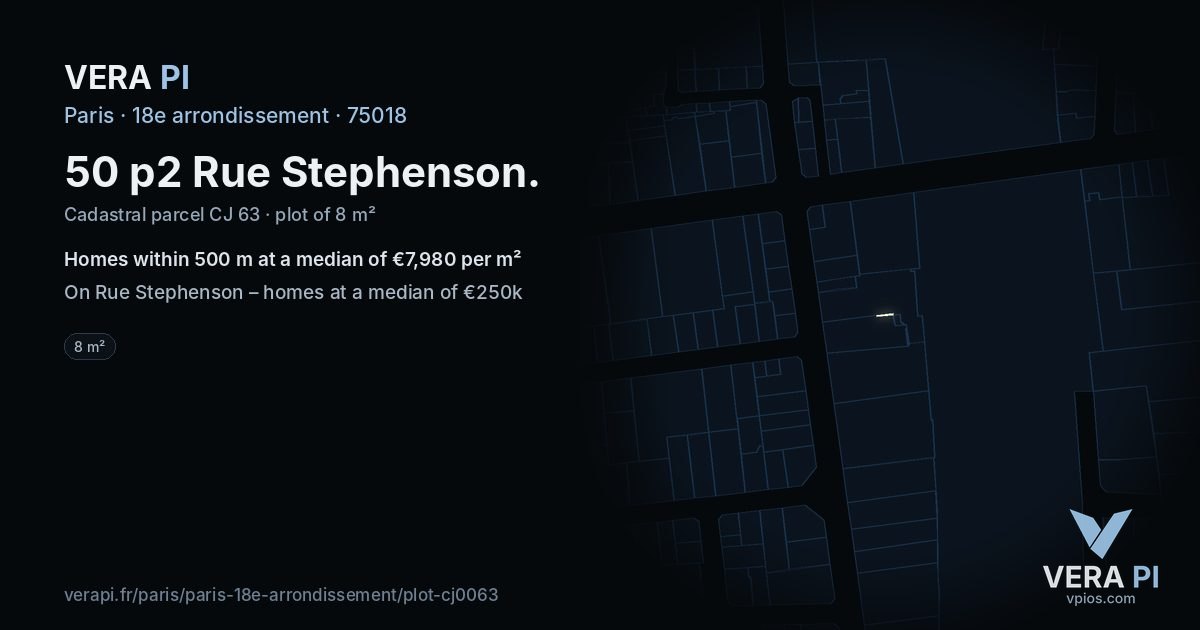 50 p2 Rue Stephenson, 18e arrondissement at night – the plot lit, the parcels around coloured by the prices near them