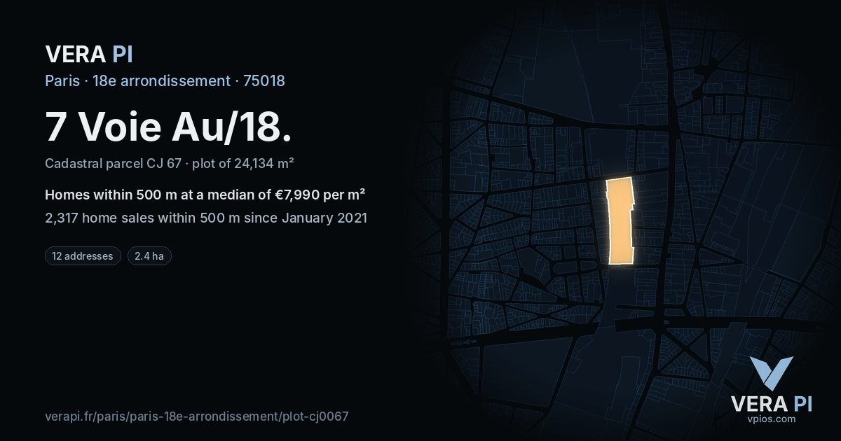 7 Voie Au/18, 18e arrondissement at night – the plot lit, the parcels around coloured by the prices near them