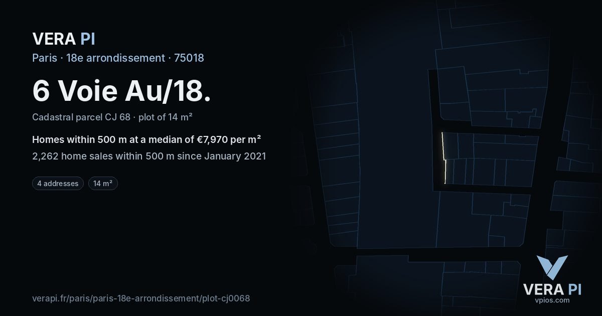 6 Voie Au/18, 18e arrondissement at night – the plot lit, the parcels around coloured by the prices near them