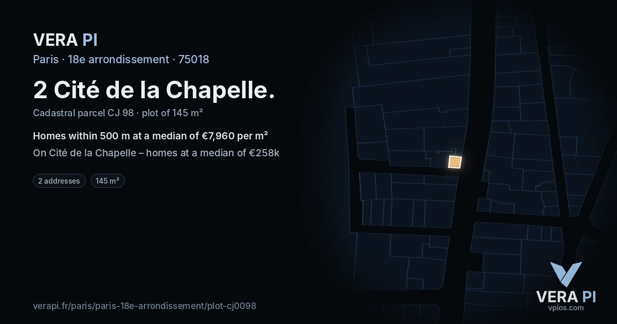 2 Cité de la Chapelle, 18e arrondissement at night – the plot lit, the parcels around coloured by the prices near them
