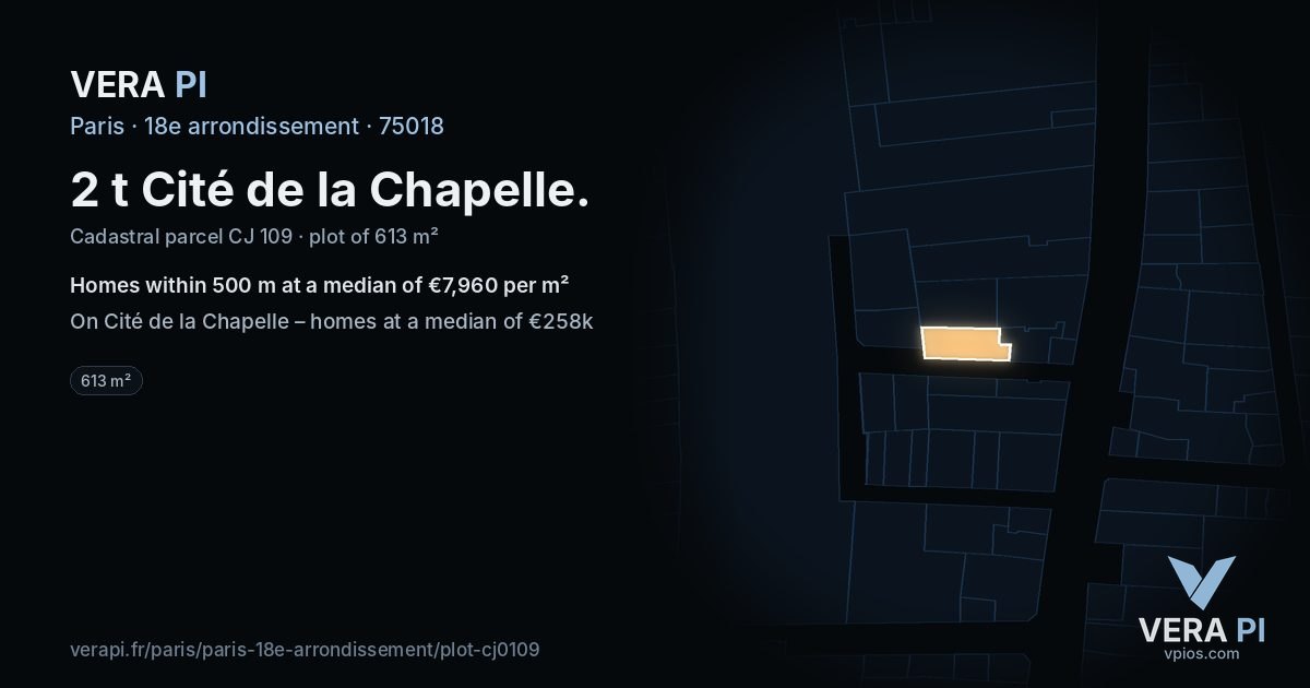 2 t Cité de la Chapelle, 18e arrondissement at night – the plot lit, the parcels around coloured by the prices near them