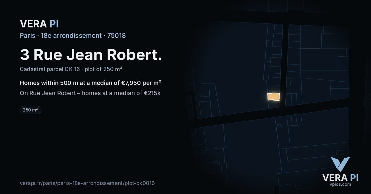 3 Rue Jean Robert, 18e arrondissement at night – the plot lit, the parcels around coloured by the prices near them