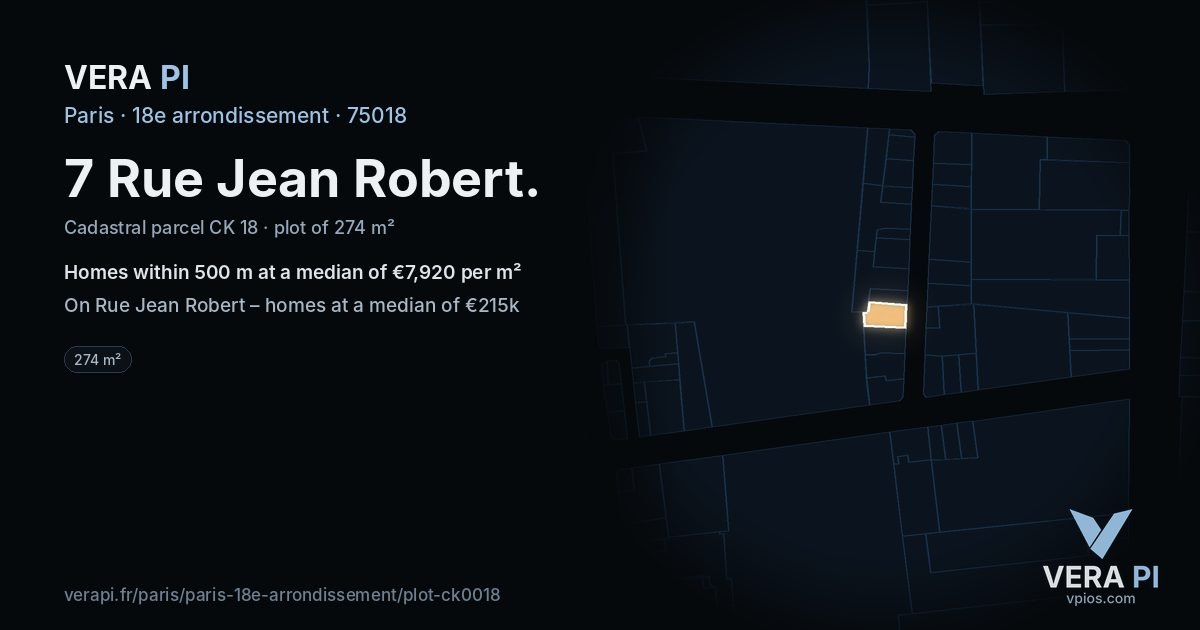 7 Rue Jean Robert, 18e arrondissement at night – the plot lit, the parcels around coloured by the prices near them