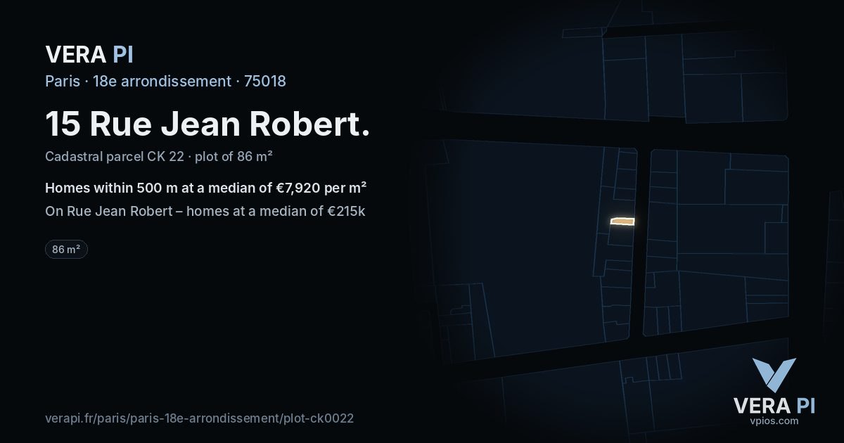 15 Rue Jean Robert, 18e arrondissement at night – the plot lit, the parcels around coloured by the prices near them