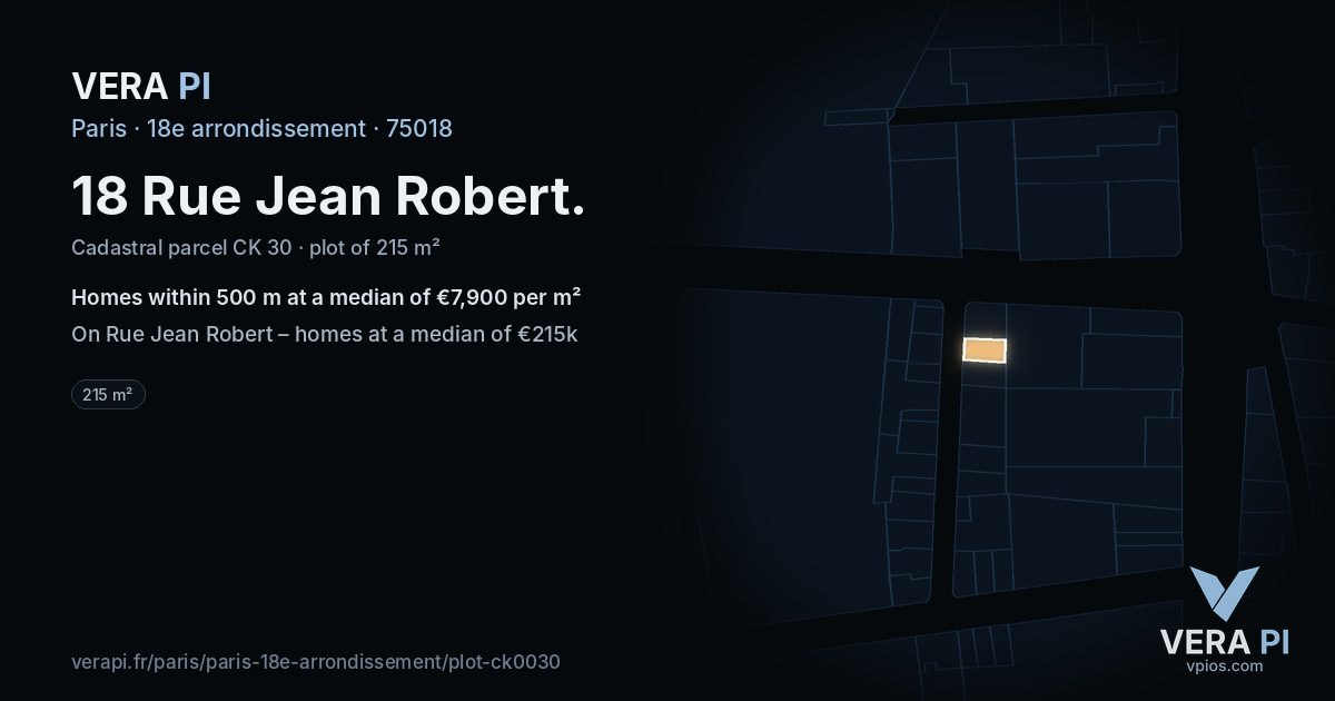 18 Rue Jean Robert, 18e arrondissement at night – the plot lit, the parcels around coloured by the prices near them