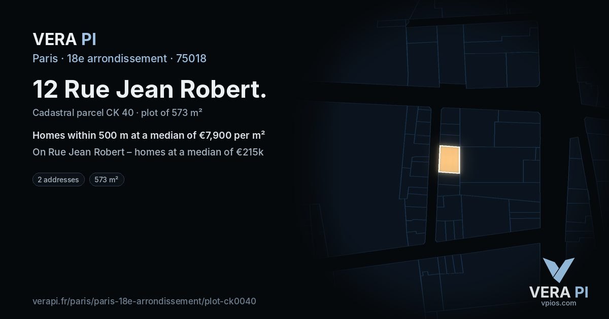 12 Rue Jean Robert, 18e arrondissement at night – the plot lit, the parcels around coloured by the prices near them