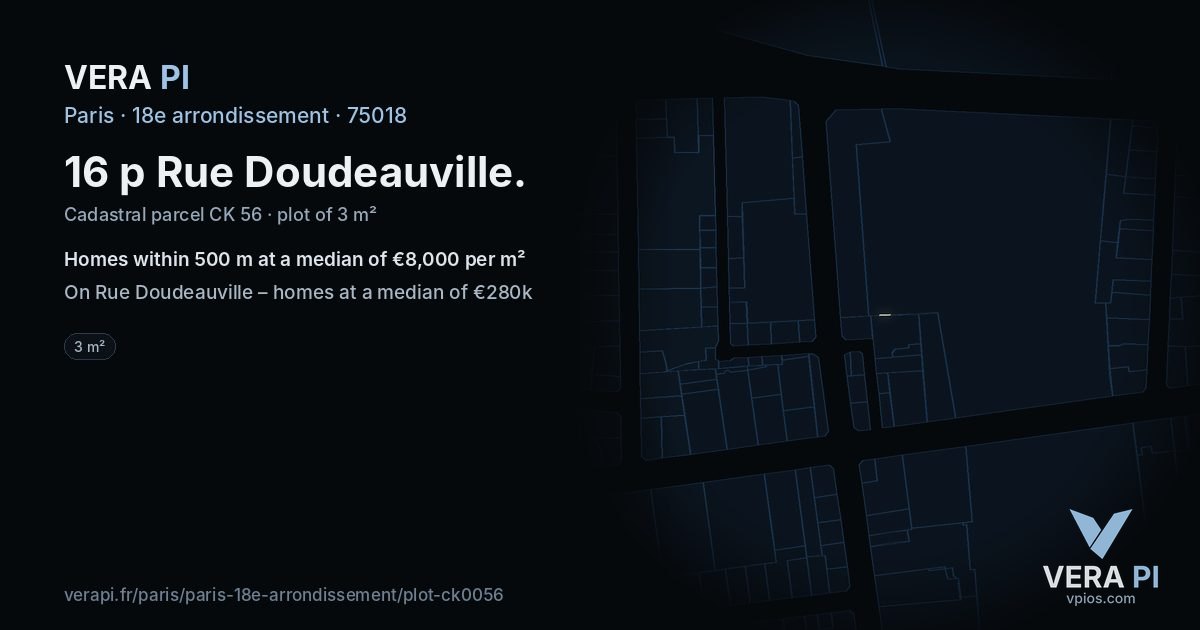 16 p Rue Doudeauville, 18e arrondissement at night – the plot lit, the parcels around coloured by the prices near them