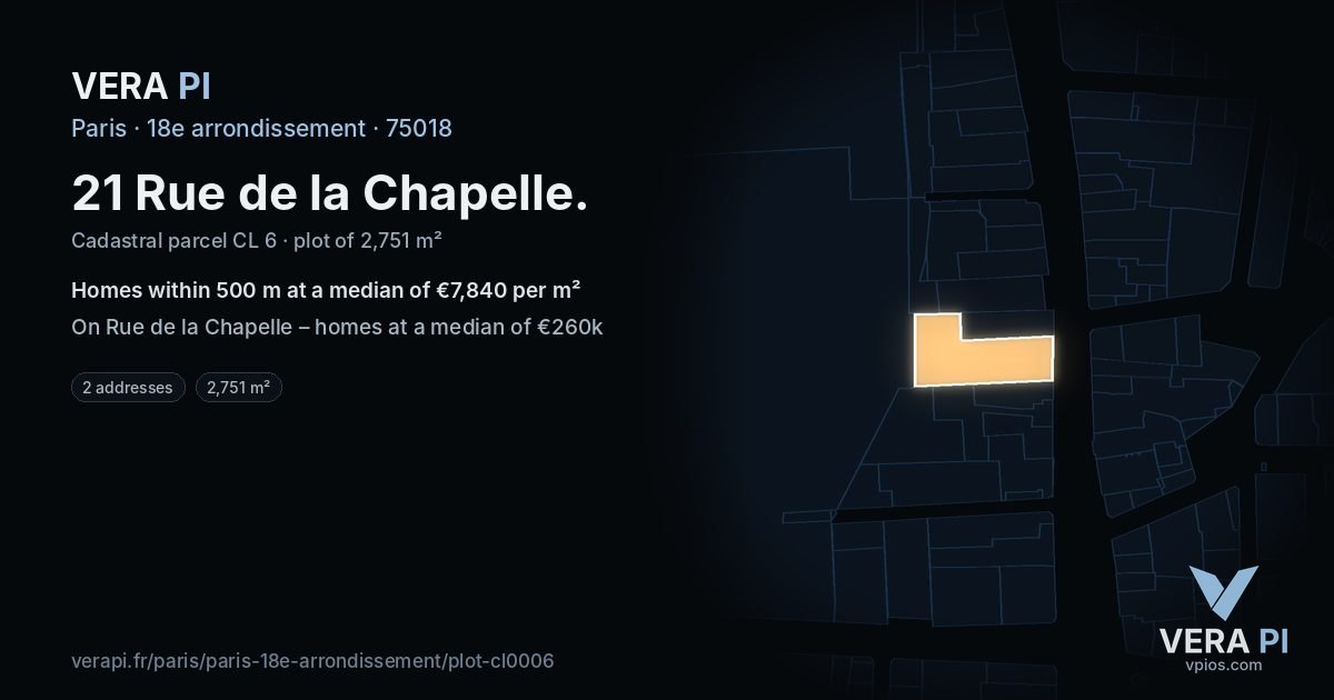 21 Rue de la Chapelle, 18e arrondissement at night – the plot lit, the parcels around coloured by the prices near them