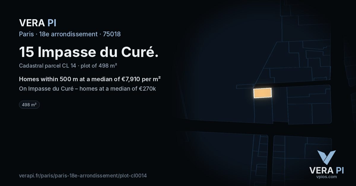 15 Impasse du Curé, 18e arrondissement at night – the plot lit, the parcels around coloured by the prices near them