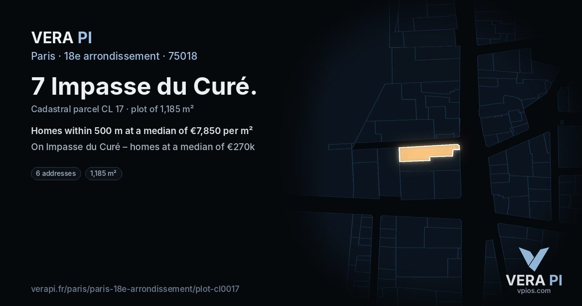 7 Impasse du Curé, 18e arrondissement at night – the plot lit, the parcels around coloured by the prices near them