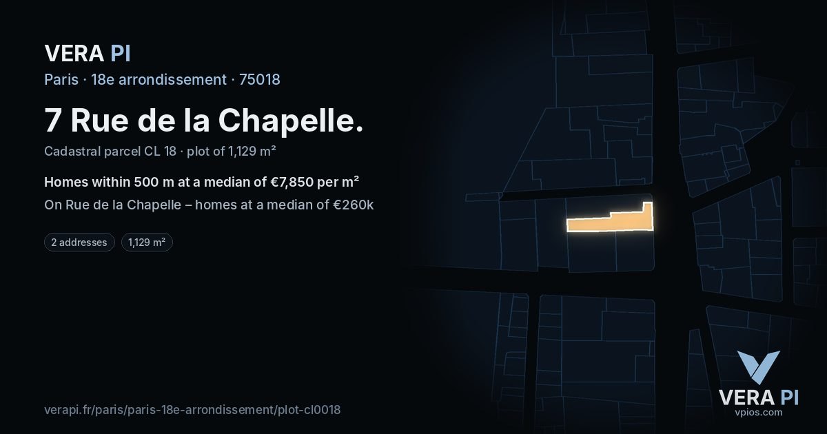 7 Rue de la Chapelle, 18e arrondissement at night – the plot lit, the parcels around coloured by the prices near them