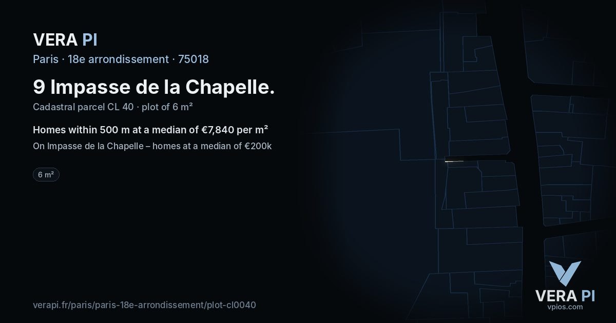 9 Impasse de la Chapelle, 18e arrondissement at night – the plot lit, the parcels around coloured by the prices near them