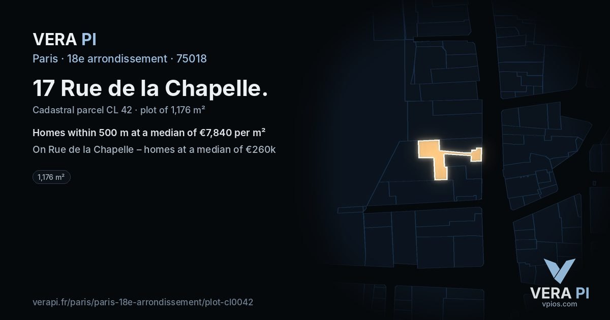 17 Rue de la Chapelle, 18e arrondissement at night – the plot lit, the parcels around coloured by the prices near them