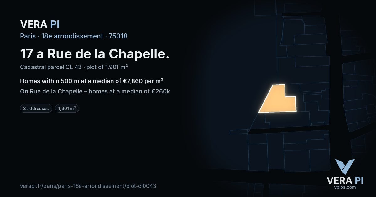 17 a Rue de la Chapelle, 18e arrondissement at night – the plot lit, the parcels around coloured by the prices near them