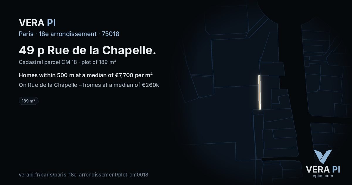 49 p Rue de la Chapelle, 18e arrondissement at night – the plot lit, the parcels around coloured by the prices near them