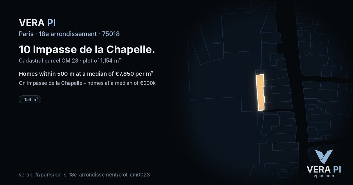 10 Impasse de la Chapelle, 18e arrondissement at night – the plot lit, the parcels around coloured by the prices near them