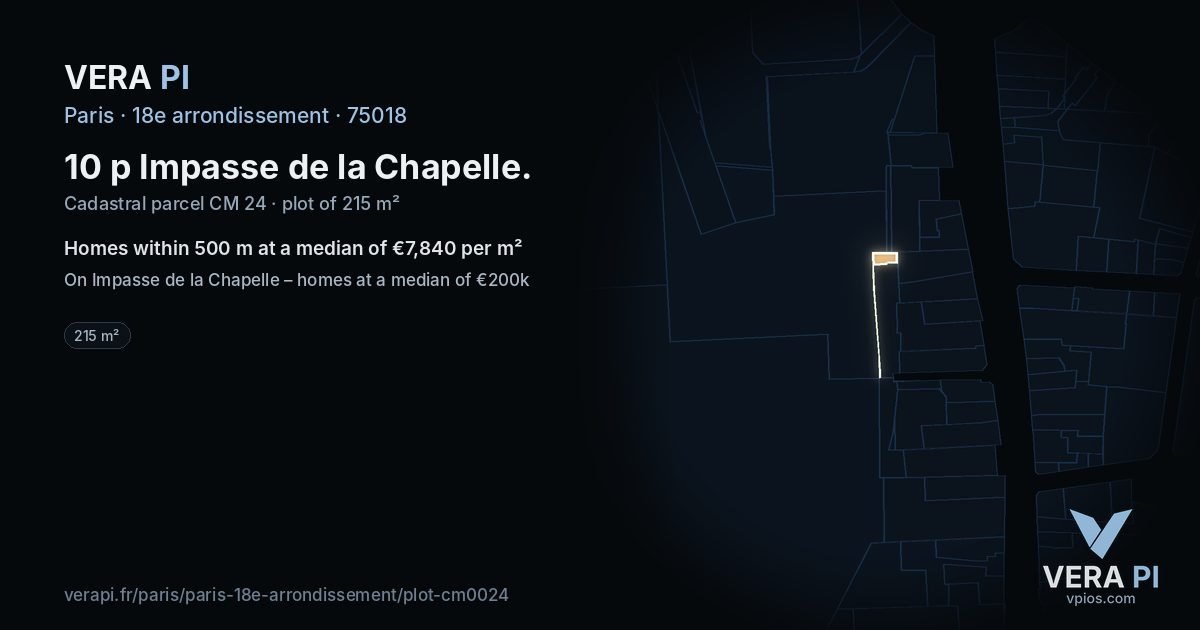10 p Impasse de la Chapelle, 18e arrondissement at night – the plot lit, the parcels around coloured by the prices near them