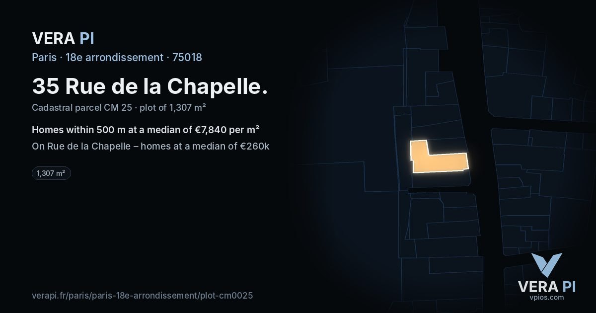 35 Rue de la Chapelle, 18e arrondissement at night – the plot lit, the parcels around coloured by the prices near them