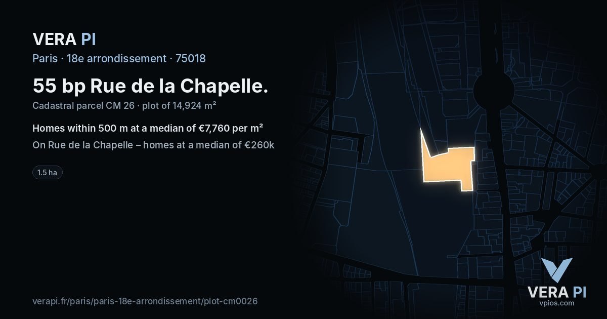 55 bp Rue de la Chapelle, 18e arrondissement at night – the plot lit, the parcels around coloured by the prices near them