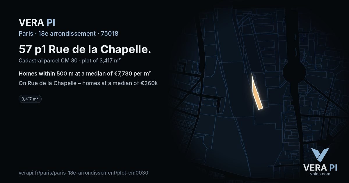 57 p1 Rue de la Chapelle, 18e arrondissement at night – the plot lit, the parcels around coloured by the prices near them