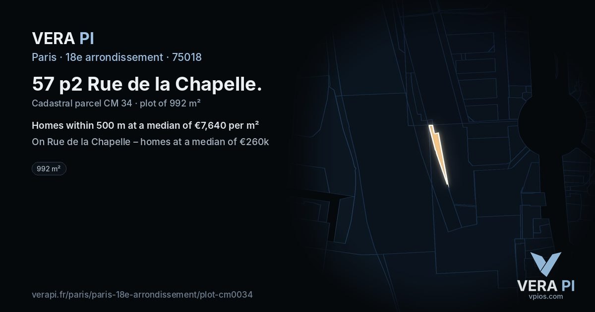 57 p2 Rue de la Chapelle, 18e arrondissement at night – the plot lit, the parcels around coloured by the prices near them