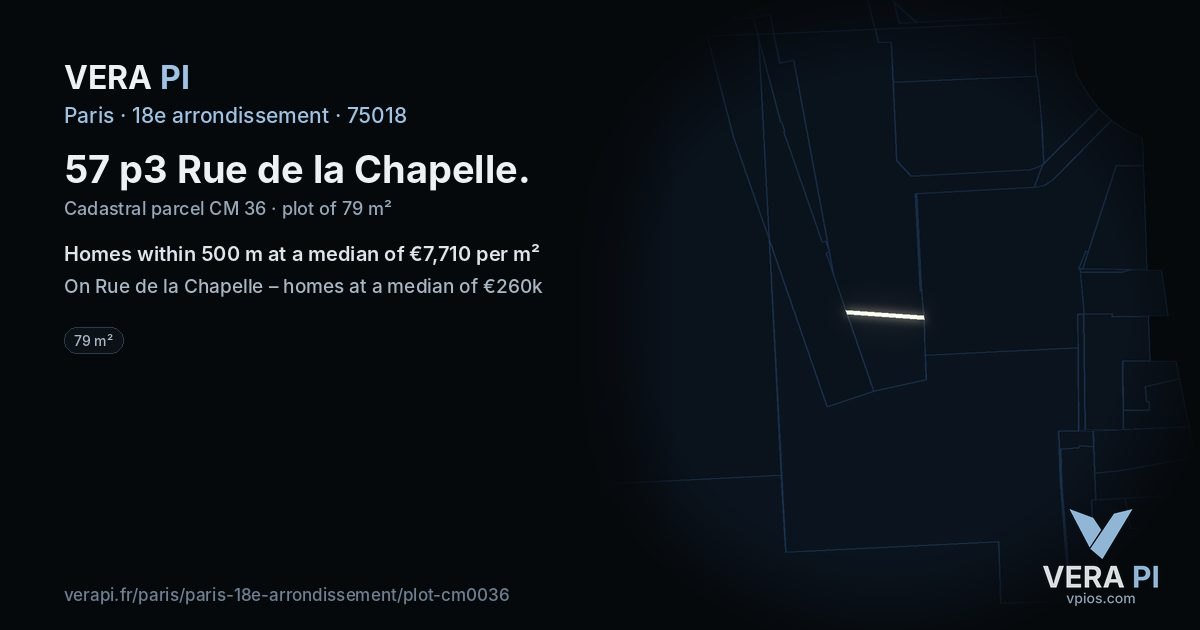 57 p3 Rue de la Chapelle, 18e arrondissement at night – the plot lit, the parcels around coloured by the prices near them