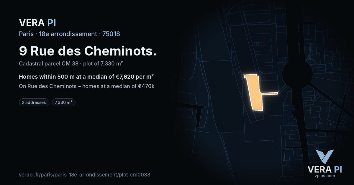 9 Rue des Cheminots, 18e arrondissement at night – the plot lit, the parcels around coloured by the prices near them